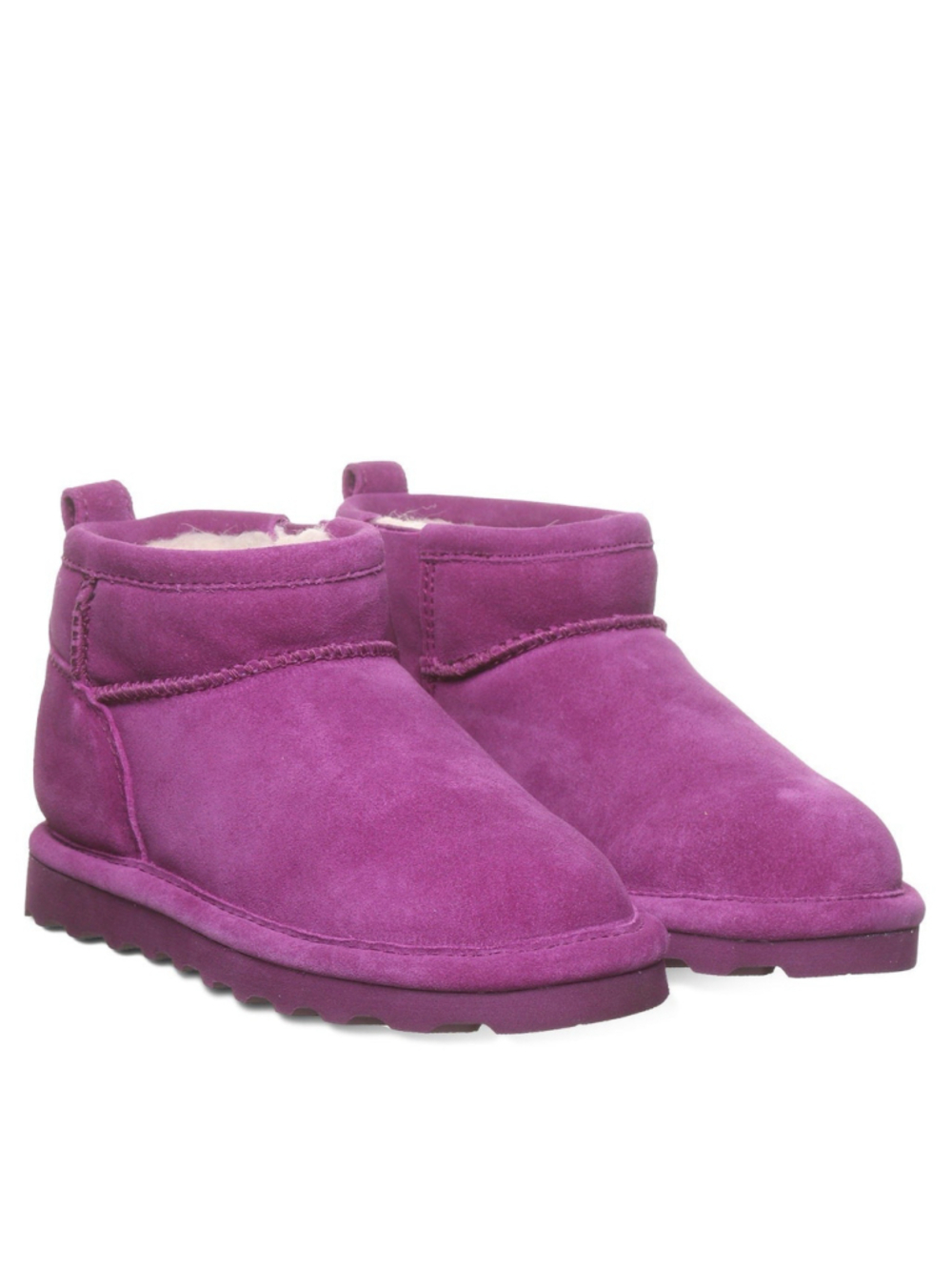 BEARPAW SHORTY HYPNOTIC VIOLET GRAPE PURPLE SUEDE MINI BOOTS 6 NEW! - Picture 1 of 6